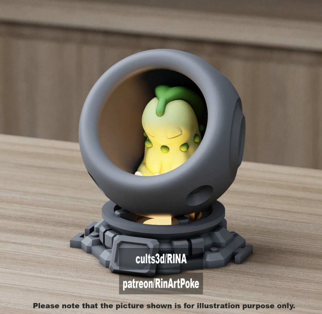 Medium - Single Metallic Translucent Color Resting Mon in a Pod stand with Puck Light