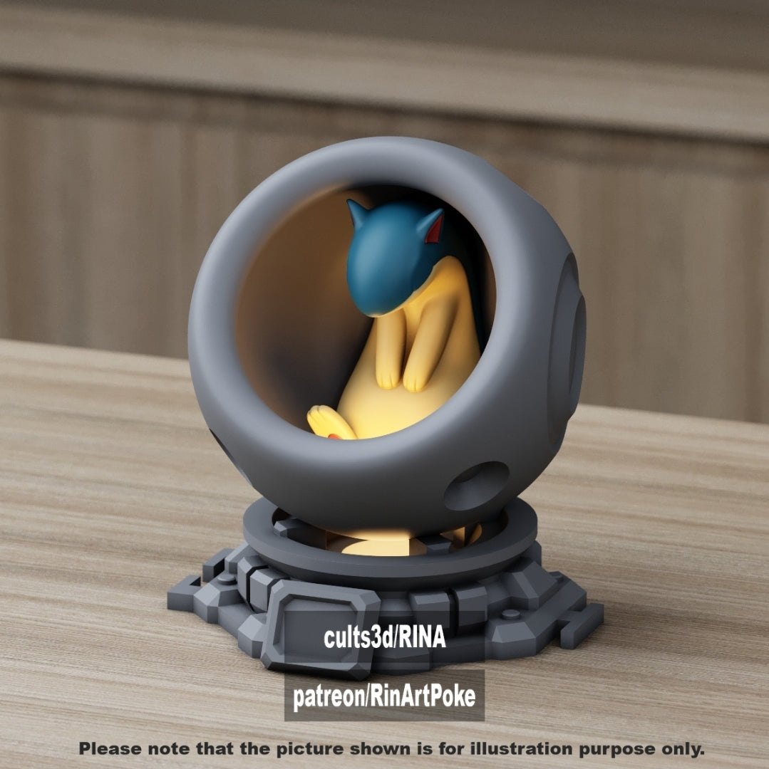 Medium - Single Metallic Translucent Color Resting Mon in a Pod stand with Puck Light