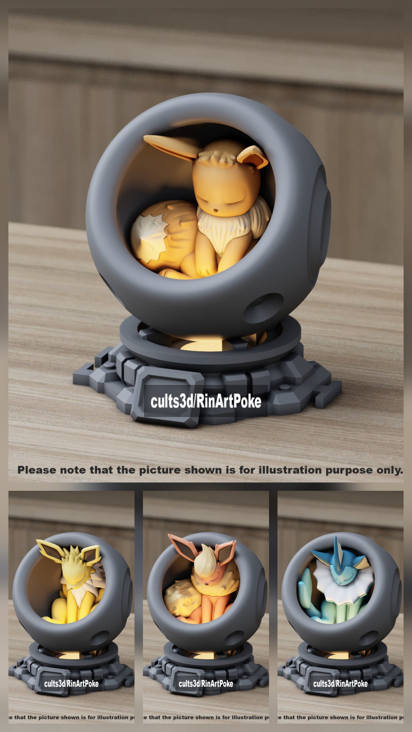 Medium - Single Metallic Translucent Color Resting Mon in a Pod stand with Puck Light