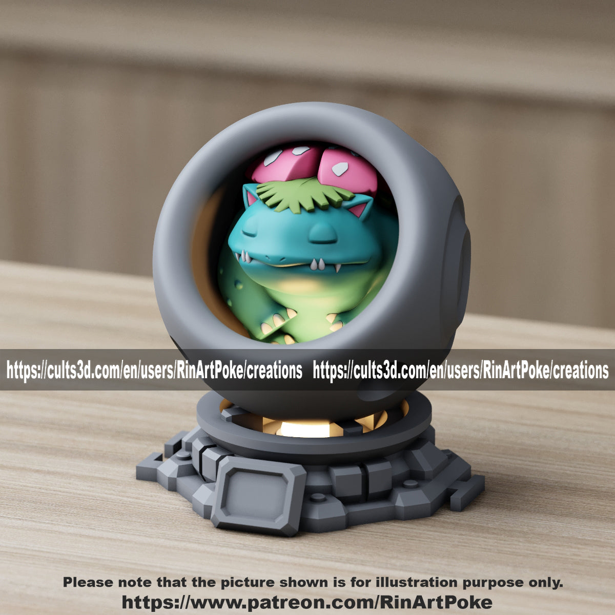 Medium - Single Metallic Translucent Color Resting Mon in a Pod stand with Puck Light
