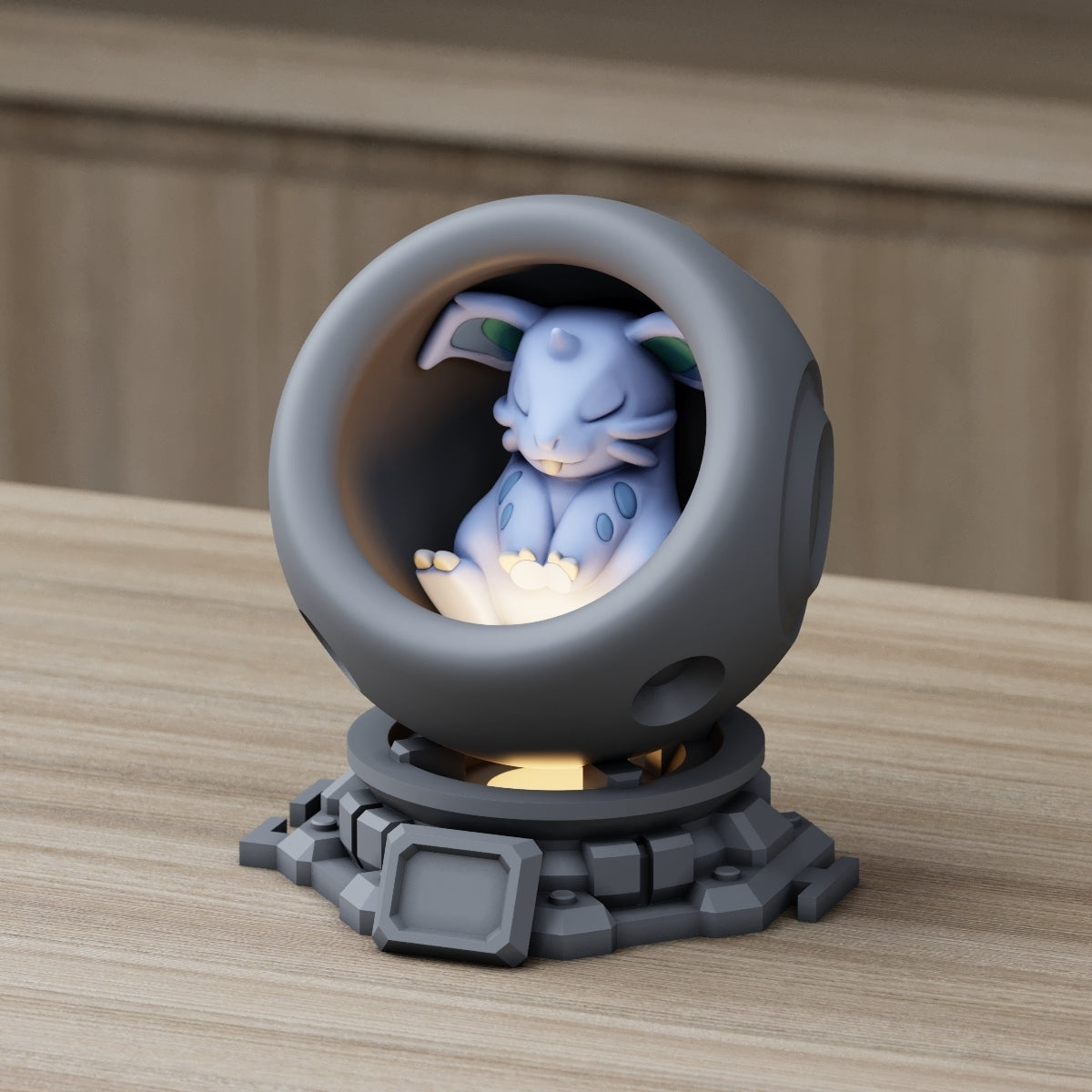 Medium - Single Metallic Translucent Color Resting Mon in a Pod stand with Puck Light