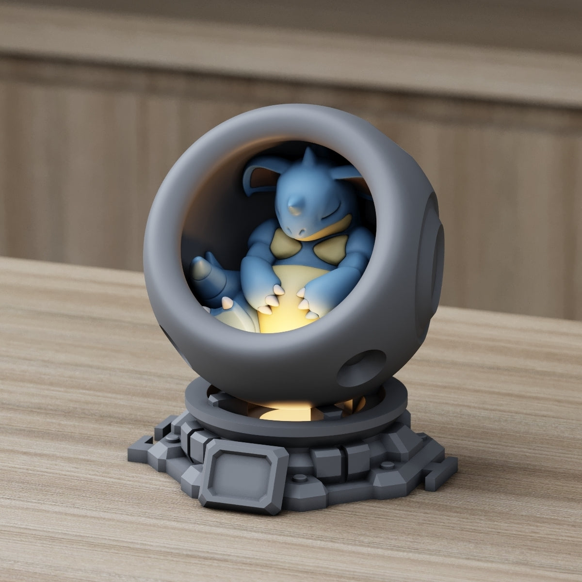 Medium - Single Metallic Translucent Color Resting Mon in a Pod stand with Puck Light
