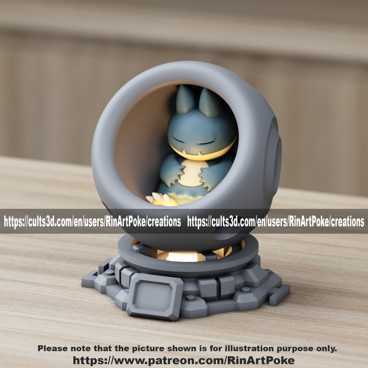 Medium - Single Metallic Translucent Color Resting Mon in a Pod stand with Puck Light