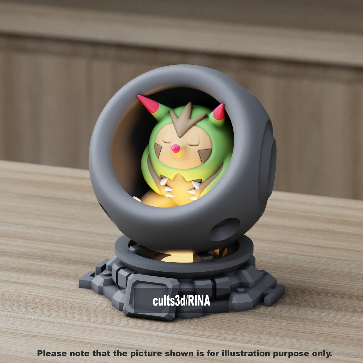 Medium - Single Metallic Translucent Color Resting Mon in a Pod stand with Puck Light