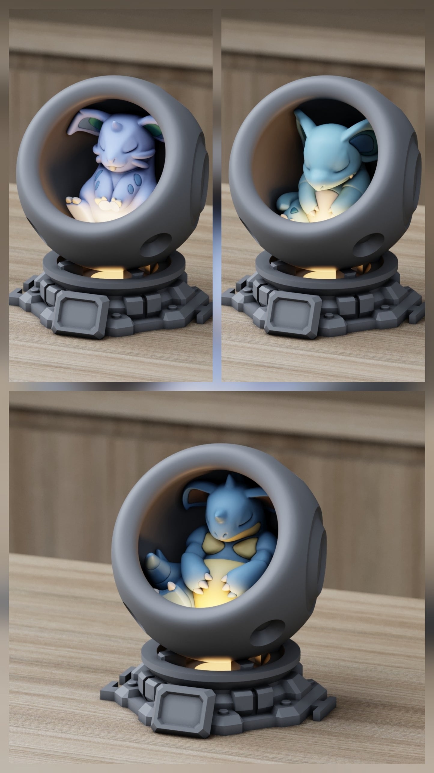 Medium - Single Metallic Translucent Color Resting Mon in a Pod stand with Puck Light