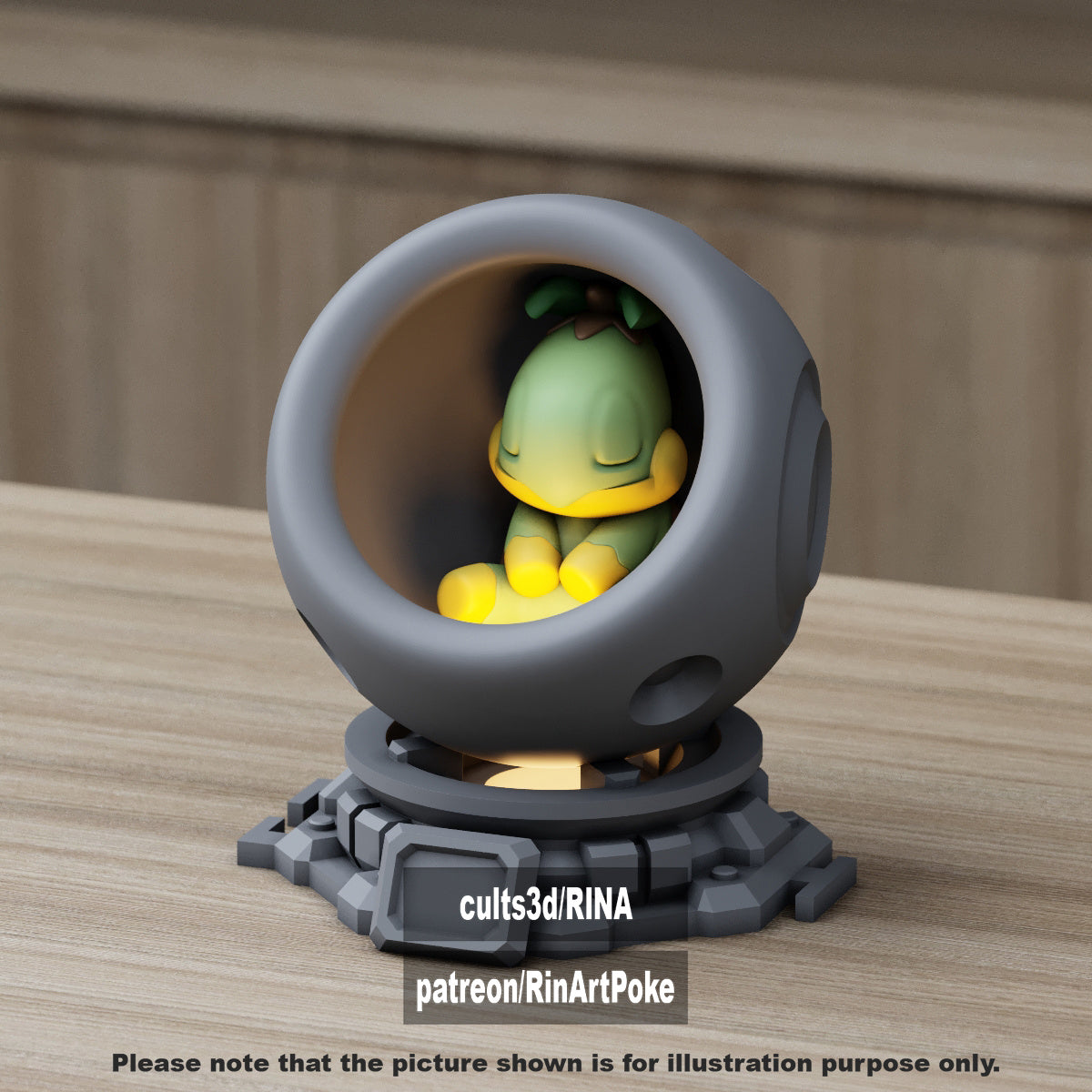 Small - Single Metallic Translucent Color Resting Mon in a Pod stand with Puck Light