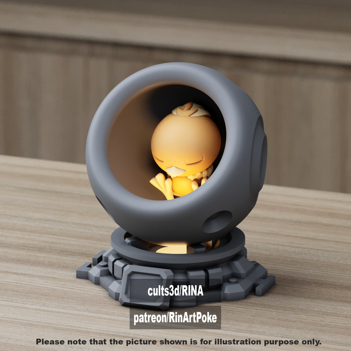 Small - Single Metallic Translucent Color Resting Mon in a Pod stand with Puck Light