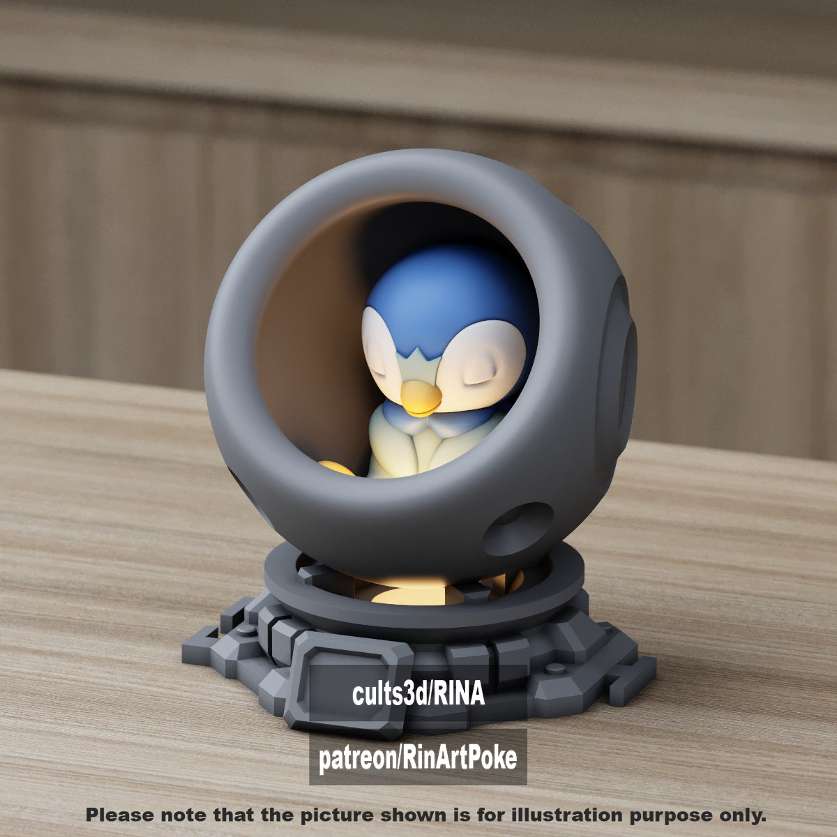 Small - Single Metallic Translucent Color Resting Mon in a Pod stand with Puck Light