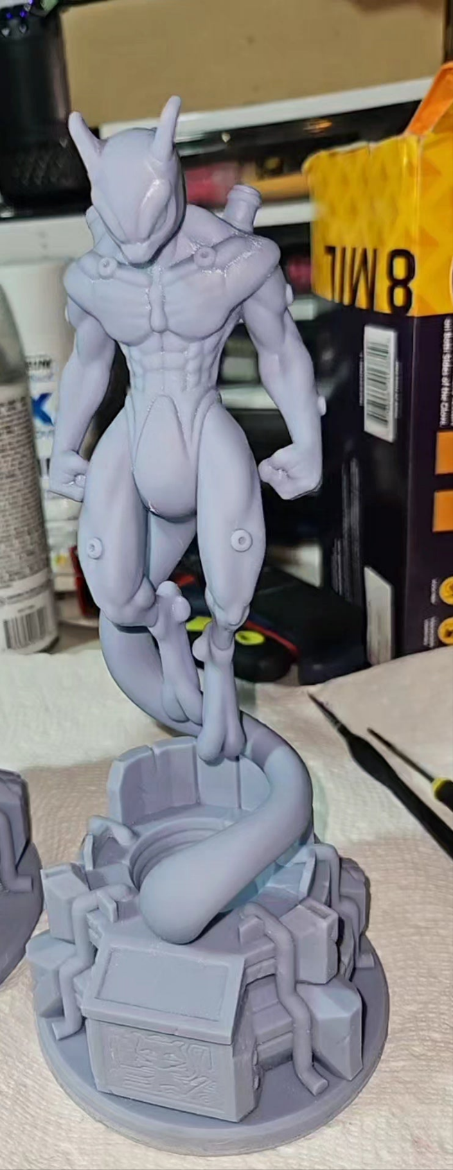 Mewtwo Figure with Base in Translucent Color or Gray Figure and Base with Rechargeable LED and a Thumb lights (Small and Medium Sizes)