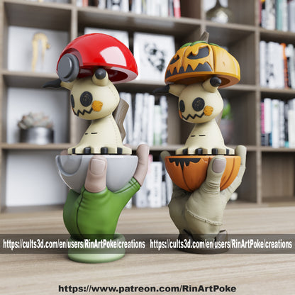 Gray Paint Your own Mimikyuu in PK Ball or Jack O'Lantern Hand stand Resin print