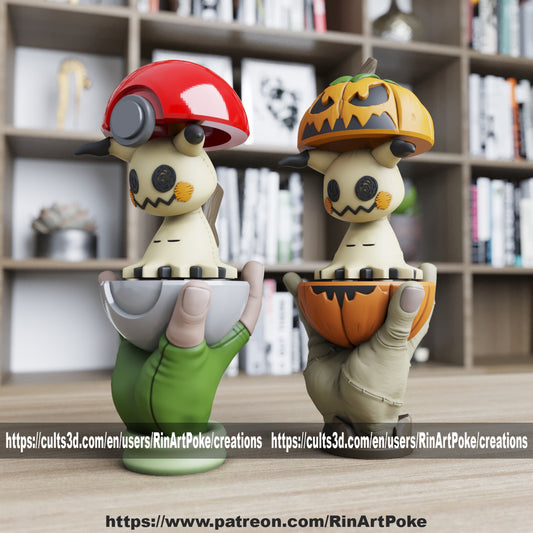 Gray Paint Your own Mimikyuu in PK Ball or Jack O'Lantern Hand stand Resin print