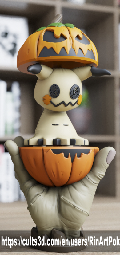 Gray Paint Your own Mimikyuu in PK Ball or Jack O'Lantern Hand stand Resin print