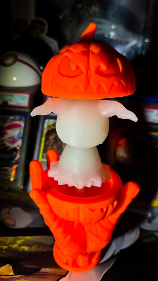 Gray Paint Your own Mimikyuu in PK Ball or Jack O'Lantern Hand stand Resin print