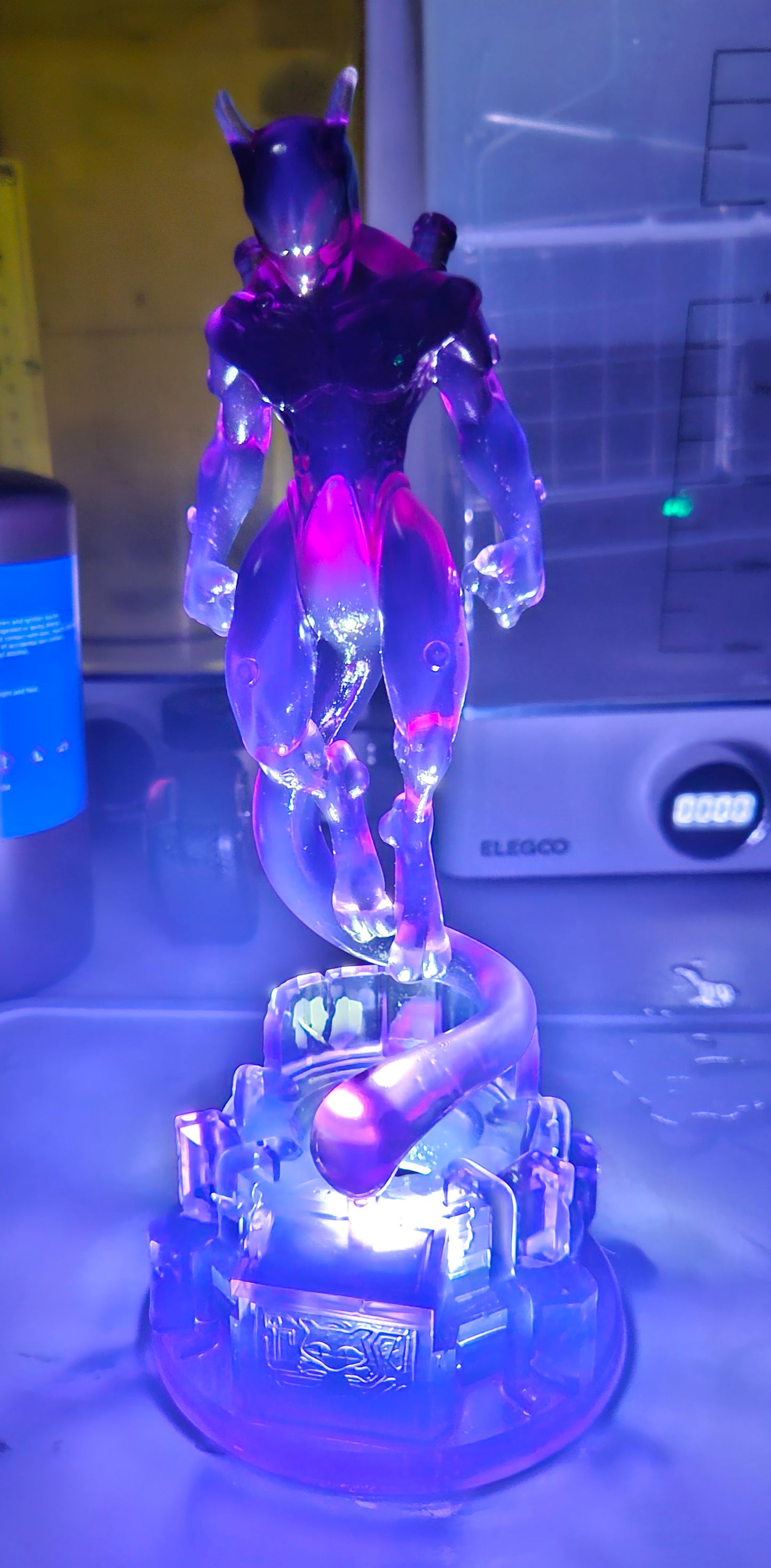 Mewtwo Figure with Base in Translucent Color or Gray Figure and Base with Rechargeable LED and a Thumb lights (Small and Medium Sizes)