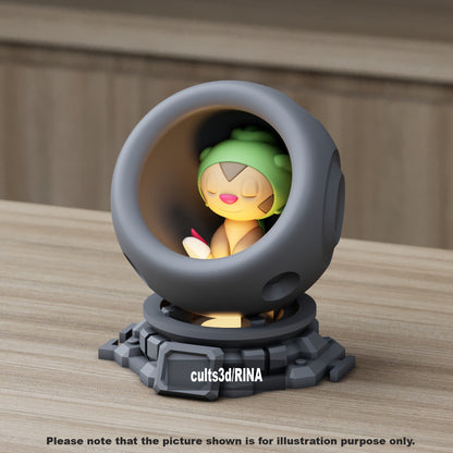 Medium - Single Metallic Translucent Color Resting Mon in a Pod stand with Puck Light