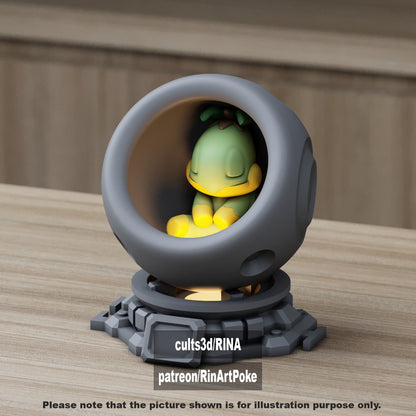 Small - Single Metallic Translucent Color Resting Mon in a Pod stand with Puck Light