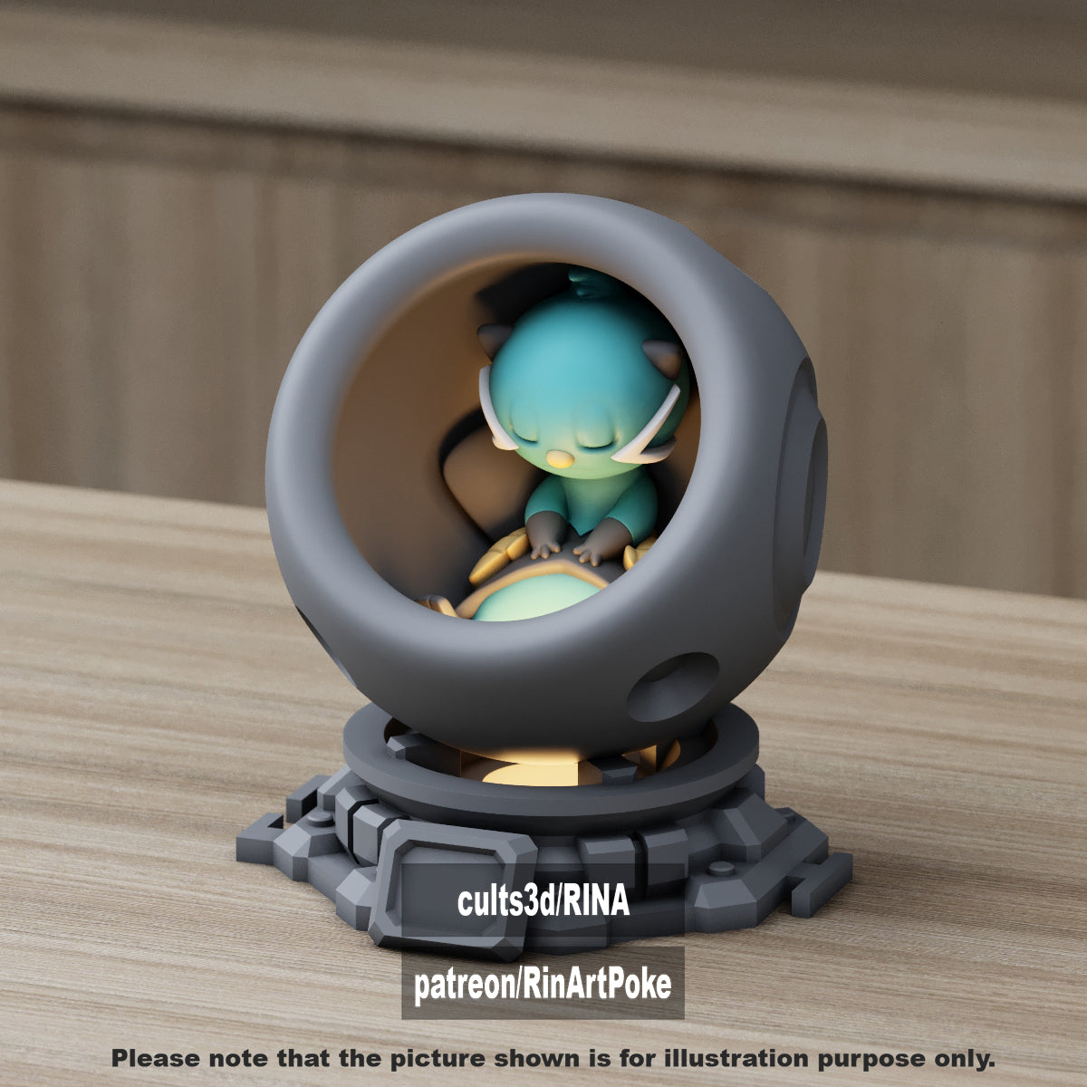 Small - Single Metallic Translucent Color Resting Mon in a Pod stand with Puck Light