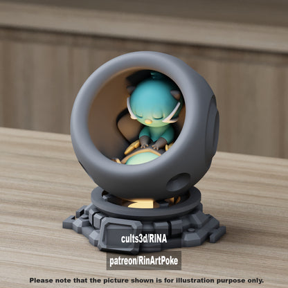 Small - Single Metallic Translucent Color Resting Mon in a Pod stand with Puck Light